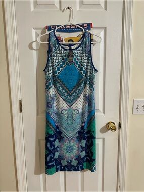 Sleeveless Blue Paisley Print Shift Dress - Unbranded